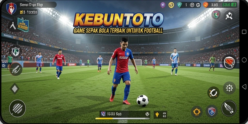 Screenshot utama KEBUNTOTO yang menampilkan aksi seru di lapangan sepak bola.