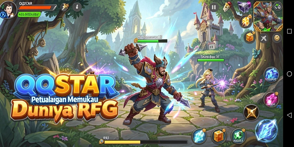 Screenshot gameplay <strong>QQSTAR</strong> menampilkan pertarungan seru melawan monster.