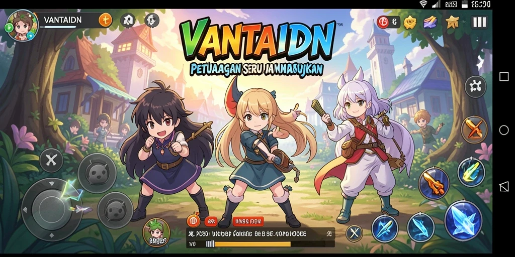 Tampilan gameplay VANTAIDN dengan karakter anime yang beraksi.